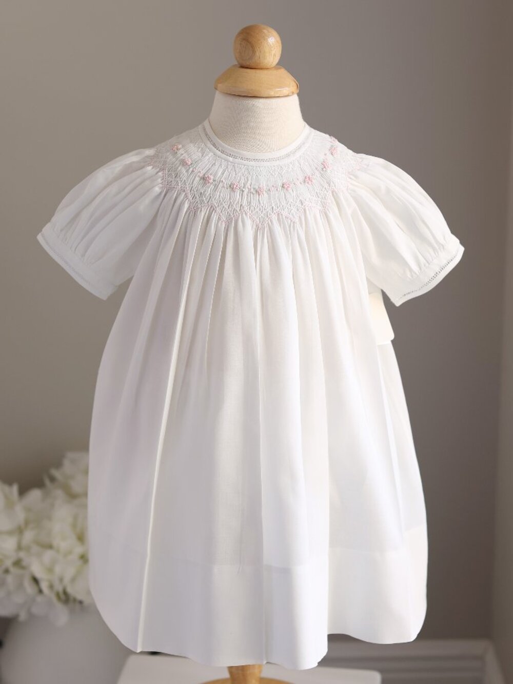 Smocked Dress White Bishop Pink Floral Embroidery Feltman Brothers 6 Month NWT